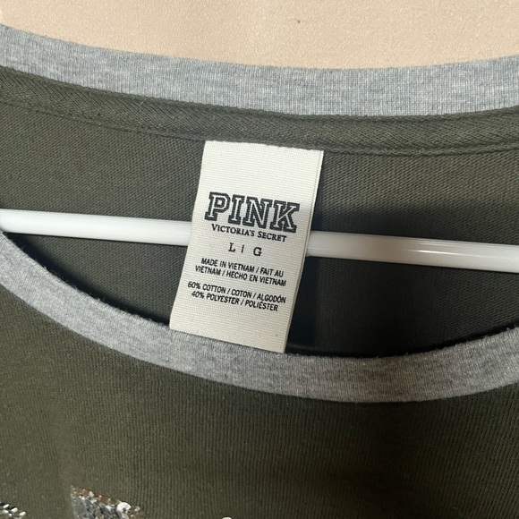 PINK glitter army green and grey 3/4 long sleeve t-shirt - Picture 3 of 3